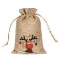 Christmas burlap drawstring gift bag with reindeer pattern on a white background - Bulb Reindeer D-03 / 10*15cm