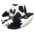 Chapeau de cowboy en fausse fourrure à motif vache et bandeau en cuir avec étoile turquoise - M (56-58cm) / Haut en Forme de Cœur Noir