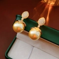 Detail of 18k gold plated pearl earrings with sparkling diamond accents in a jewelry box - S925 Silver Needle Gold Pearl Style / Gold (Real Gold Plated)