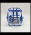 Waterproof clear PVC backpack with blue trim and front mesh pocket for students - Blue
