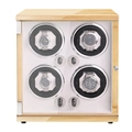Bamboo grain 4-slot automatic watch winder box with light grey lining and independent knobs - 4 Slots / Oak Grain & Cream Velvet