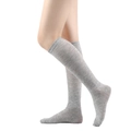 Detailed close-up of grey knee-high socks featuring fine knitted texture and academic style - One Size / Light Gray