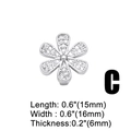 Detailed view of silver flower charm with cubic zirconia stones, size 15mm by 16mm - Platinum Plated Copper / Zirconia / Flower Pendant