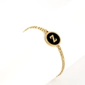 18K gold plated Figaro chain bracelet featuring a black round pendant with letter Z - Letter Z / Gold/Black