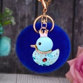 Cute crown duck keychain with blue faux fur pompom and colorful rhinestone accents - Single OPP Bag Packaging / Blue Duck + Royal Blue Plush Ball