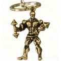 Porte-clés en laiton antique avec figurine de culturiste et haltères pour cadeau fitness - Culturiste Haltère-Bronze Antique (KC031g)