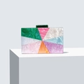 Elegant acrylic evening clutch bag with colorful patchwork pattern and chain strap - Green