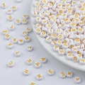 Flat round acrylic alphabet beads with yellow letters for DIY jewelry making and crafts - Solid White with Yellow Letters