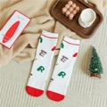Winter thermal coral fleece mid-tube socks in white and red with Christmas pattern - White Letters