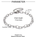 Polished silver stainless steel textured O-link chain bracelet with adjustable extender - 1.2mm Embossed Cross / Steel