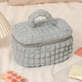 Beauty case grigio a quadretti con manico e cerniera per organizzazione viaggio - Blu Grande 24*17*15cm