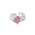 S925 sterling zilveren ring met roze rechthoekige edelsteen en geborstelde textuur - Verstelbaar Open / Zilver [Roze Zirkonia]