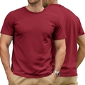 Men's slim fit round neck cotton T-shirt in elegant burgundy color, front and back views - S / Burgundy