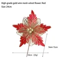 Red velvet and gold mesh 24cm artificial Christmas tree flower ornament for festive decoration - Red