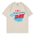 Beige plus size cotton T-shirt featuring July 4th Independence Day graphic print - Beige