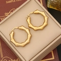 Elegant gold bamboo hoop earrings with textured finish in a luxury jewelry box - Bamboo Hoop Buckle Style (12#)