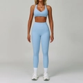 Set yoga celeste con leggings a vita alta e crop top a lupetto per sport donna - S / Reggiseno sportivo + Leggings / Celeste
