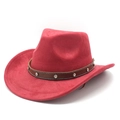 Cappello da cowboy rosso in finta pelle scamosciata con tesa e strass lucidi - Rosso