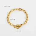 Gold stainless steel link chain bracelet with OT toggle clasp and size specifications - OT Clasp Chain Style (JDB201049)