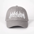 Grey cotton baseball cap with white flame embroidery, vintage adjustable sun hat - Gray / One Size