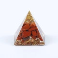 Orgone energy pyramid with red jasper gravel and gold foil in transparent resin - Red Jasper