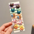 Set of 10 cute cartoon animal hair ties for children featuring brown bear and bee designs - Animal 10Pcs Set