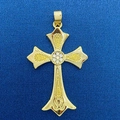 Golden cross pendant with clear gemstone inlay and mixed polished matte finish - Frosted Smooth Surface Combination Diamond Cross (777)