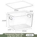 Large transparent plastic kitchen storage bin with lid and side handles for fridge - Large Square Box with Lid - 1 Set - PET