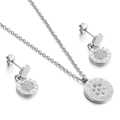 Conjunto de collar y pendientes plateados con números romanos y circonitas geométricas - Estilo Redondo de Números Romanos (KS116407-KSP) / Color Acero