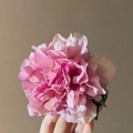 Pink gradient artificial flower hair clip made of premium fabric for women's hair styling - Purple Pink Peony Hair Claw