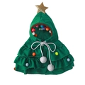 Christmas tree pet cloak for dogs in forest green knit fabric with colorful plush pom-poms - S / Green (Standard)