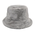 Detailed texture of thick grey plush faux fur winter bucket hat on white background - M(56-58cm) / Gray