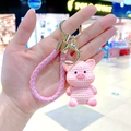 Cute pink pig resin animal keychain with textured finish and pink braided strap - Pink Pig (B222-3) / Resin / Pink