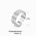 Anillo geométrico de acero inoxidable plateado con banda abierta ajustable para mujer - Abierto ajustable / Color Acero