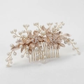 Elegante pettine per capelli da sposa oro rosa con perle e fiori di strass sposa - Oro