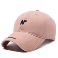 Pink washed cotton baseball cap with black embroidery and white stitching detail - Pink