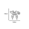 Silver stainless steel butterfly cartilage stud earring with cubic zirconia wings - White (Single Piece)