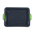Dark grey rectangular brownie baking pan with vibrant green silicone handles - Dark Grey with Green Handle