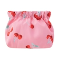 Pink waterproof cosmetic pouch with cherry print and elastic closure for lipsticks - Drawstring Style / Small Cherry
