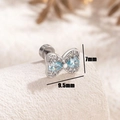 Silver bow stud earring with blue and white zircon stones on textured surface - Single Piece / Light Sea Blue