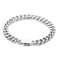 Polished silver stainless steel Cuban link chain with box clasp on white background - Steel Color Cuban Bracelet (KB164543-Z) / 8mm Width 20cm Length