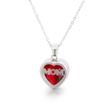 Silver heart MOM necklace with a red birthstone and polished stainless steel finish - Steel July (KN226774-K)
