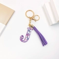 Floral letter J keychain with purple tassel and gold-plated hardware for handbags - Letter J (With Tassel)