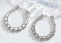 Minimalist silver stainless steel hoop earrings with polished beads and textured details - Silver Style K7-98
