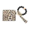 Silicone bead keychain bracelet with leopard print PU leather card holder and tassel - Light Leopard Style (2)