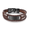 Men's multi-layer woven dark brown leather bracelet with black metal plaque - Brown Leather Black Buckle