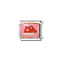 Italian modular stainless steel charm with pink enamel and festive Christmas hat pattern - Christmas Hat Design (Y62) / Red