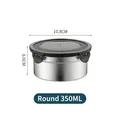 Recipiente redondo de acero inoxidable 350ML con tapa negra y un diámetro de 10,8cm - Caja de Conservación Redonda 350ML Con Tapa