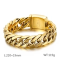 Chunky 19mm gold-plated stainless steel Cuban link bracelet for men with 316L engraving - 19mm Width - 22cm Length - Gold