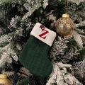 Dark green knitted Christmas stocking with white cuff and red embroidered letter Z - Green/Letter Z